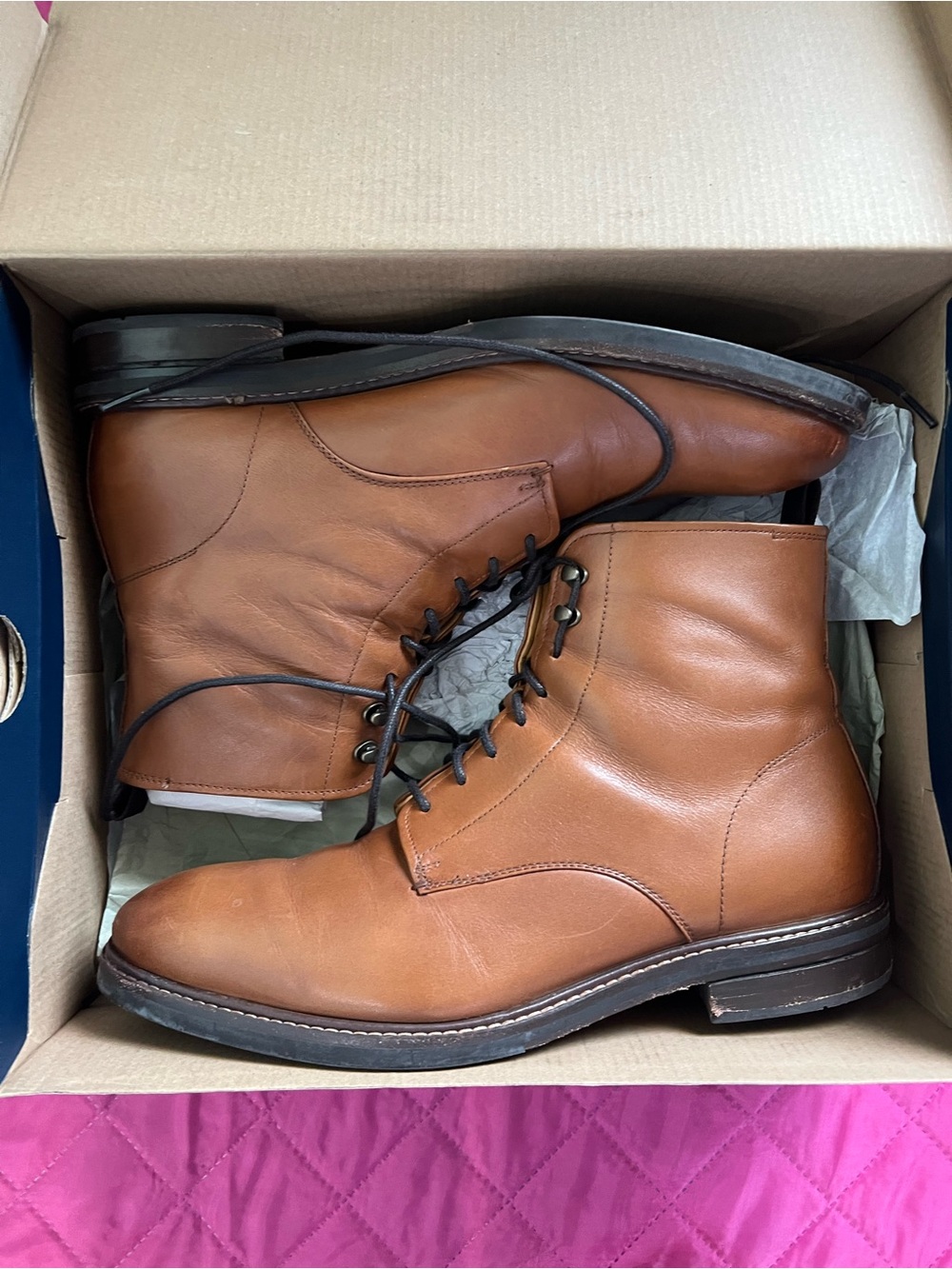 Men's Leather Lace-Up Boots in Cognac